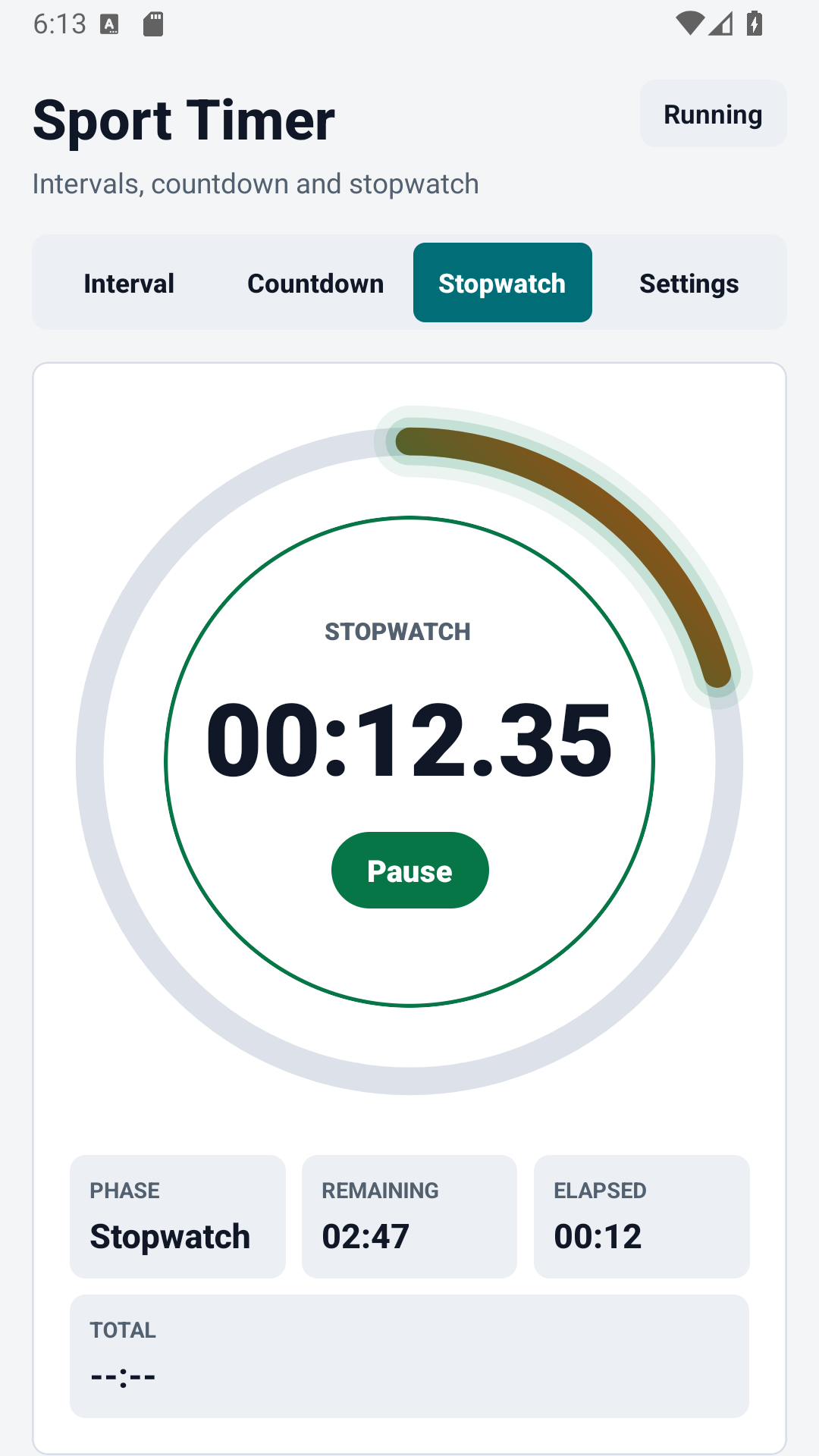 Екран на хронометъра Sport Timer с обиколки